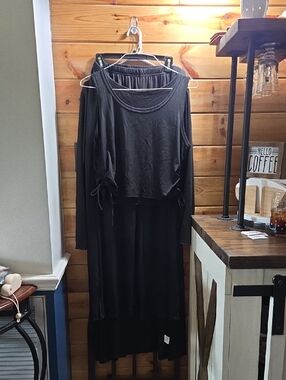 Hotie 2X 3 Piece Black Rouched Tank, Elastic Pants, Open Cardigan NWOT 0495